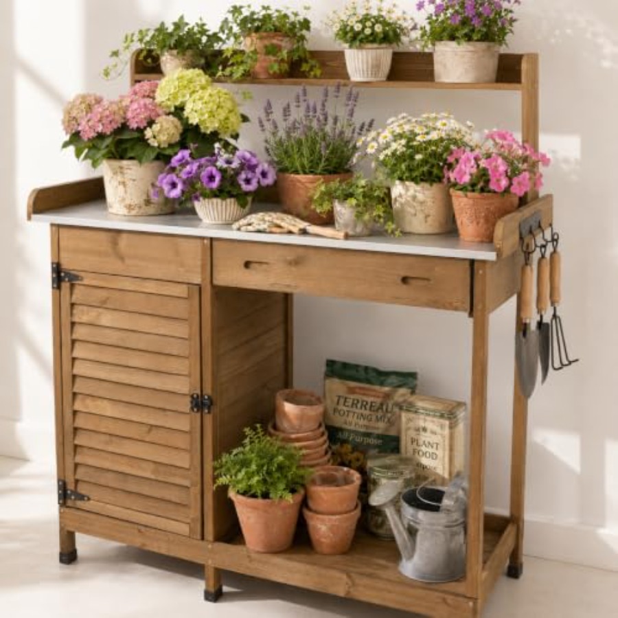 Garden Bench Metal - Tavolo da Lavoro per Giardinaggio con