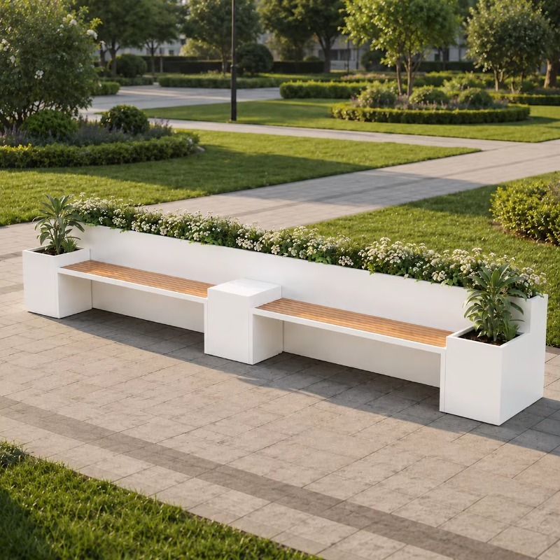 Garden Bench Metal - Panchina da Parco con Fioriera Integrata