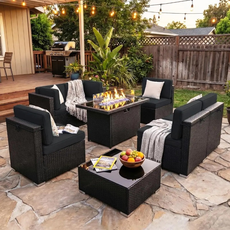 Set Divano Sezionale in Vimini - Outdoor Furniture And Fire Pit recensione e prezzo