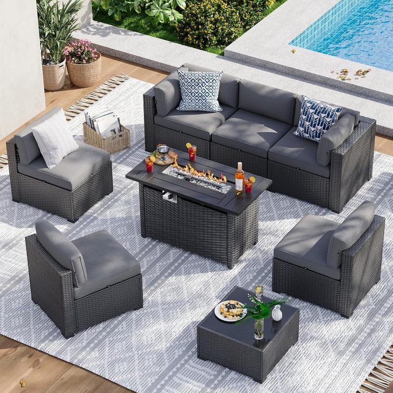 Set di Mobili da Patio Aoxun 8 - Outdoor Furniture And Fire Pit recensione e prezzo