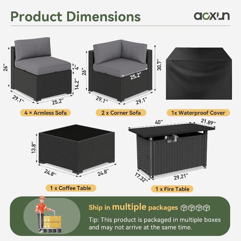 Set di Mobili da Patio Aoxun 8 - Outdoor Furniture And Fire Pit recensione e prezzo